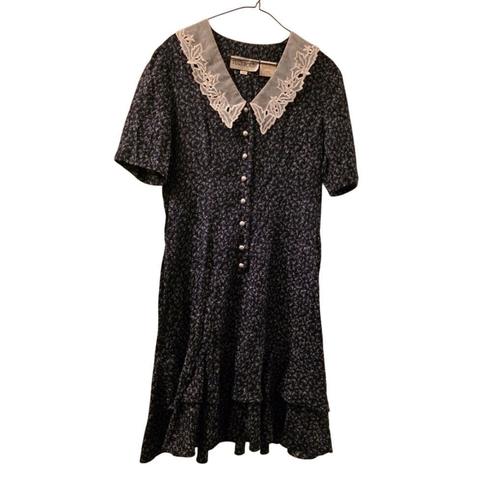 Vtg 1992 Prairie Lace Collar Floral Midi Dress Cottagecore Plaza South Size 8